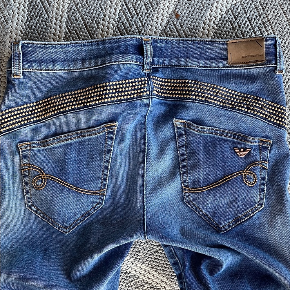 Emporio Armani Mischa jeans 30 straight slim light blue western beading